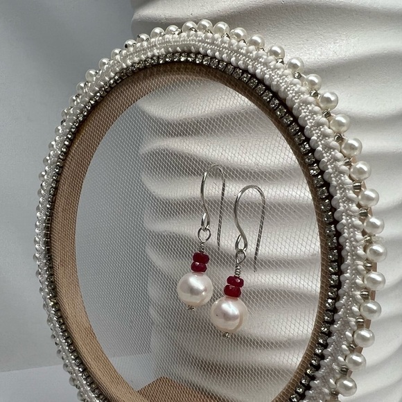 ARTISAN Ruby & Freshwater Pearl Sterling Silver Earrings - Picture 4 of 12